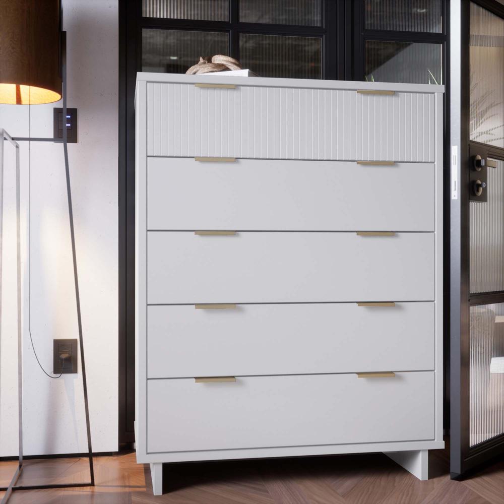Manhattan Comfort - Granville Tall Dresser with 5 Drawers in White - DR-5021 veiw 10