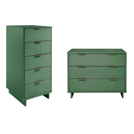 Manhattan Comfort - 2-Piece Granville Tall Narrow and Standard Dresser with 8 Drawers in Sage Green - GRAN013 veiw 1