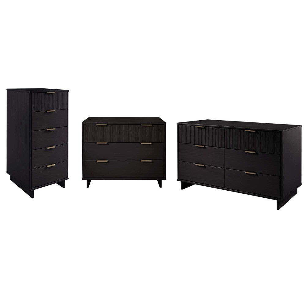Manhattan Comfort - 3-Piece Granville Dresser Set - Tall Narrow, Standard, Double Dresser with 14 Drawers in Black - GRAN032 veiw 1