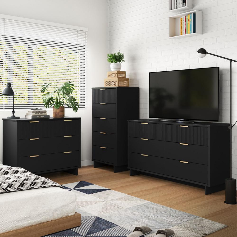 Manhattan Comfort - 3-Piece Granville Dresser Set - Tall Narrow, Standard, Double Dresser with 14 Drawers in Black - GRAN032 veiw 10