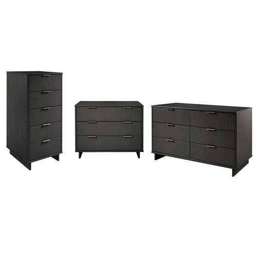 Manhattan Comfort - 3-Piece Granville Dresser Set - Tall Narrow, Standard, Double Dresser with 14 Drawers in Dark Grey - GRAN035 veiw 1