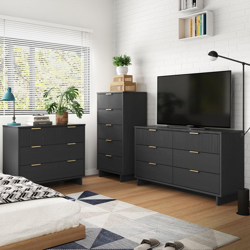 Manhattan Comfort - 3-Piece Granville Dresser Set - Tall Narrow, Standard, Double Dresser with 14 Drawers in Dark Grey - GRAN035 veiw 10