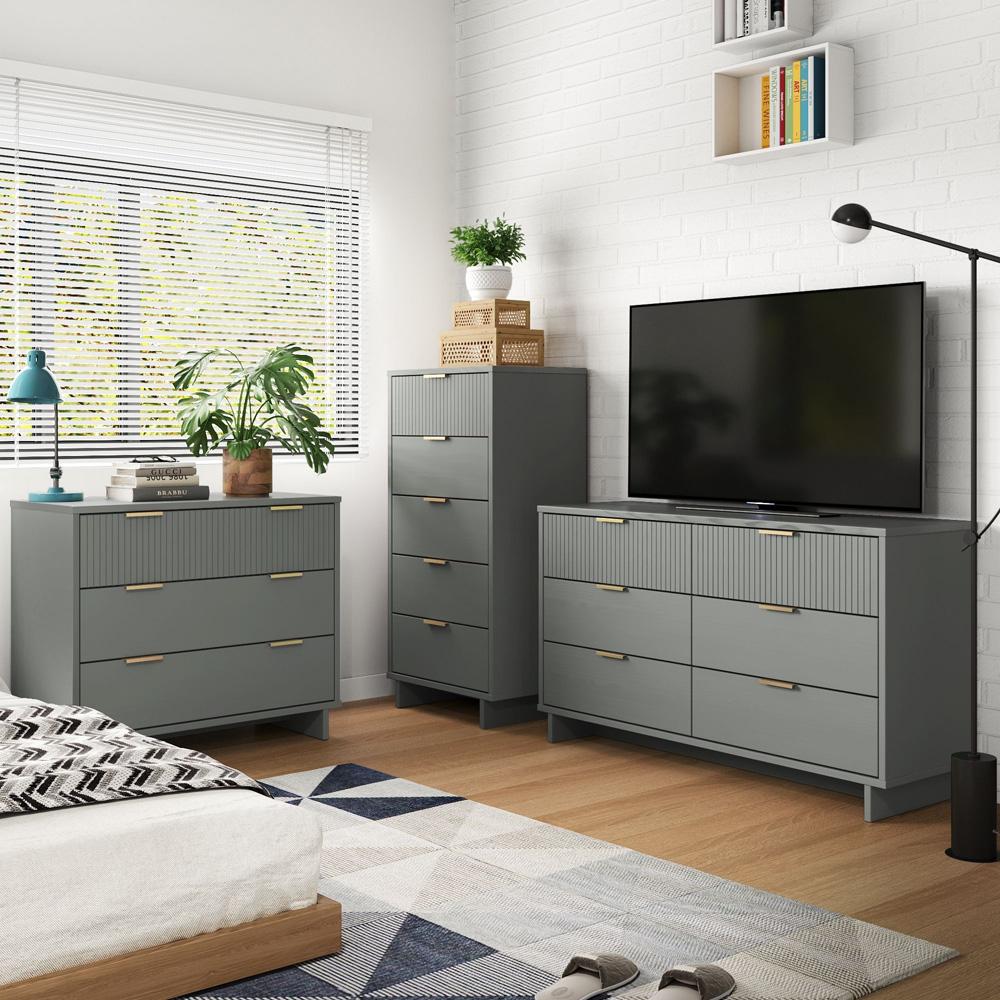Manhattan Comfort - 3-Piece Granville Dresser Set - Tall Narrow, Standard, Double Dresser with 14 Drawers in Light Grey - GRAN036 veiw 10
