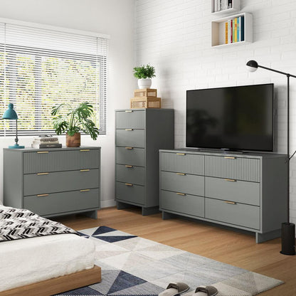 Manhattan Comfort - 3-Piece Granville Dresser Set - Tall Narrow, Standard, Double Dresser with 14 Drawers in Light Grey - GRAN036 veiw 10