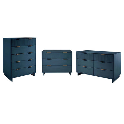 Manhattan Comfort - 3-Piece Granville Dresser Set - Tall Narrow, Standard, Double Dresser with 14 Drawers in Midnight Blue - GRAN034 veiw 1