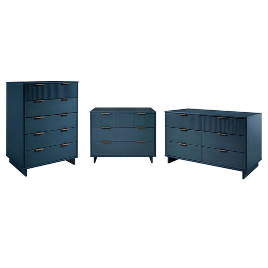 Manhattan Comfort - 3-Piece Granville Dresser Set - Tall Narrow, Standard, Double Dresser with 14 Drawers in Midnight Blue - GRAN034 veiw 1