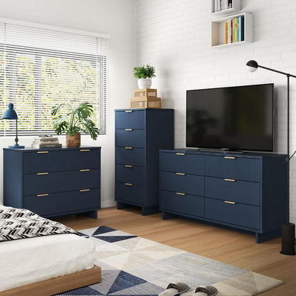 Manhattan Comfort - 3-Piece Granville Dresser Set - Tall Narrow, Standard, Double Dresser with 14 Drawers in Midnight Blue - GRAN034 veiw 10