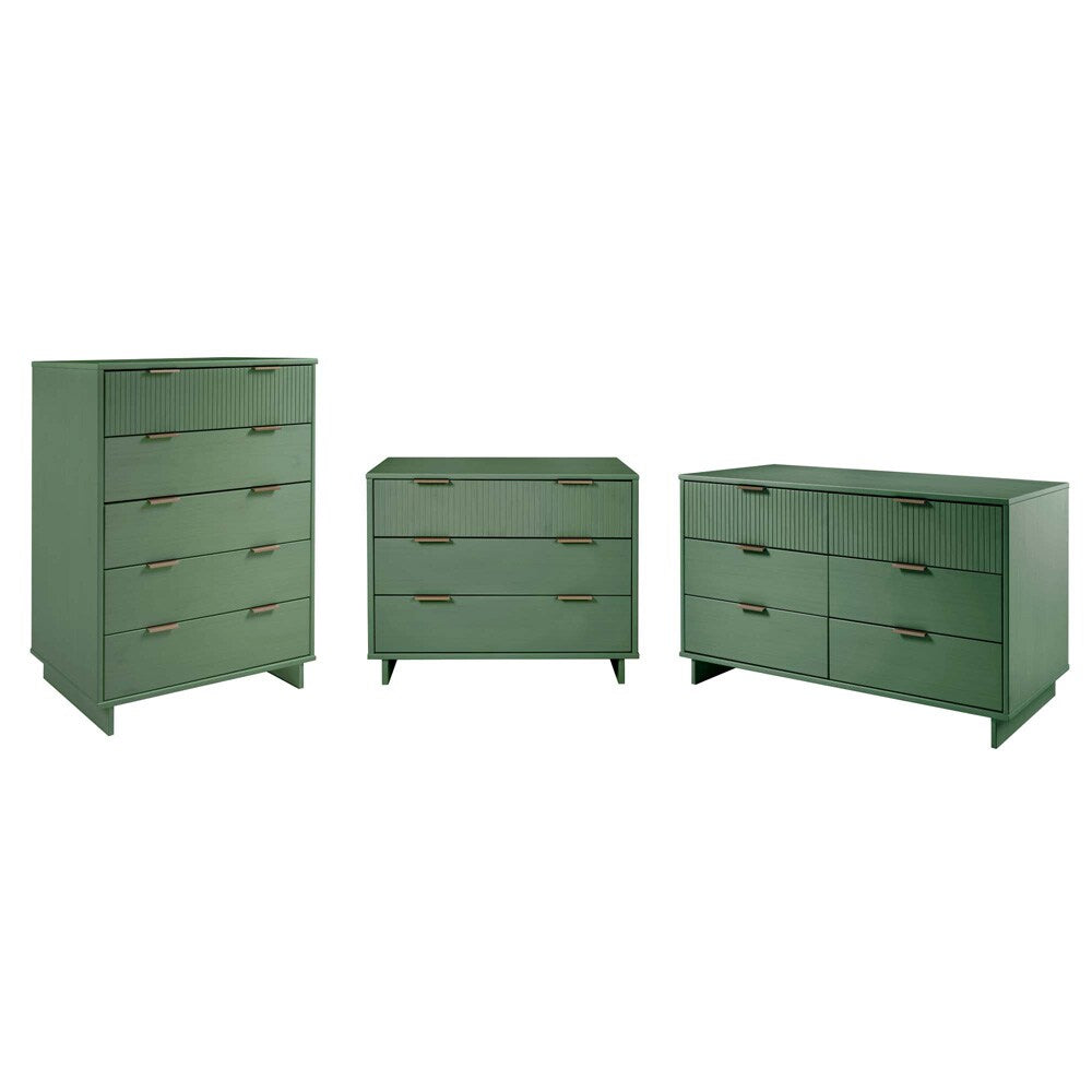 Manhattan Comfort - 3-Piece Granville Dresser Set - Tall Narrow, Standard, Double Dresser with 14 Drawers in Sage Green - GRAN033 veiw 1