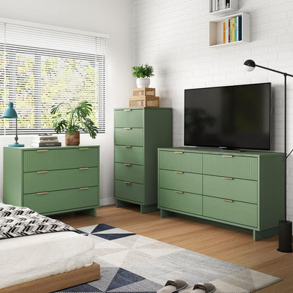 Manhattan Comfort - 3-Piece Granville Dresser Set - Tall Narrow, Standard, Double Dresser with 14 Drawers in Sage Green - GRAN033 veiw 10