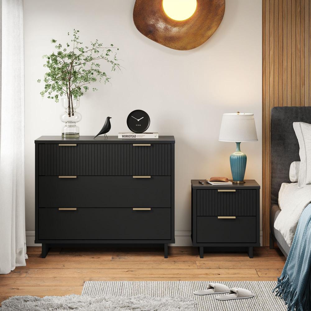Manhattan Comfort - 2-Piece Granville Dresser and Nightstand with 5 Dresser Drawers in Black - GRAN042 veiw 10