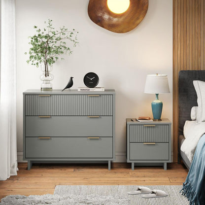 Manhattan Comfort - 2-Piece Granville Dresser and Nightstand with 5 Dresser Drawers in Light Grey - GRAN046 veiw 10