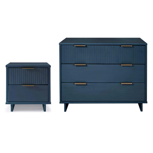 Manhattan Comfort - 2-Piece Granville Dresser and Nightstand with 5 Dresser Drawers in Midnight Blue - GRAN044 veiw 1
