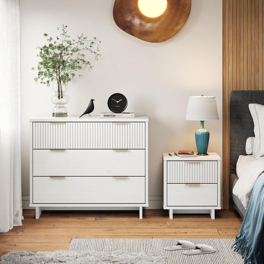 Manhattan Comfort - 2-Piece Granville Dresser and Nightstand with 5 Dresser Drawers in White - GRAN041 veiw 10