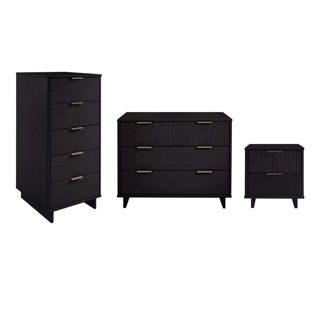 Manhattan Comfort - 3-Piece Granville Dresser Set - Tall Narrow, Standard Dresser and Nightstand with 10 Tall Narrow DresserDrawers in Black - GRAN052 veiw 1