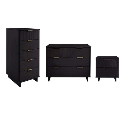 Manhattan Comfort - 3-Piece Granville Dresser Set - Tall Narrow, Standard Dresser and Nightstand with 10 Tall Narrow DresserDrawers in Black - GRAN052 veiw 1
