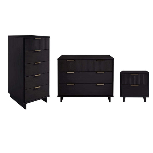 Manhattan Comfort - 3-Piece Granville Dresser Set - Tall Narrow, Standard Dresser and Nightstand with 10 Tall Narrow DresserDrawers in Black - GRAN052 veiw 1