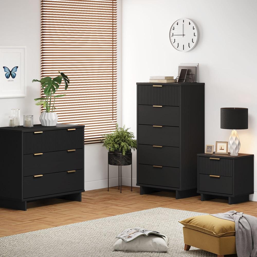 Manhattan Comfort - 3-Piece Granville Dresser Set - Tall Narrow, Standard Dresser and Nightstand with 10 Tall Narrow DresserDrawers in Black - GRAN052 veiw 10