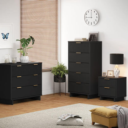 Manhattan Comfort - 3-Piece Granville Dresser Set - Tall Narrow, Standard Dresser and Nightstand with 10 Tall Narrow DresserDrawers in Black - GRAN052 veiw 10