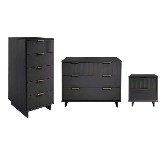 Manhattan Comfort - 3-Piece Granville Dresser Set - Tall Narrow, Standard Dresser and Nightstand with 10 Tall Narrow DresserDrawers in Dark Grey - GRAN055 veiw 1