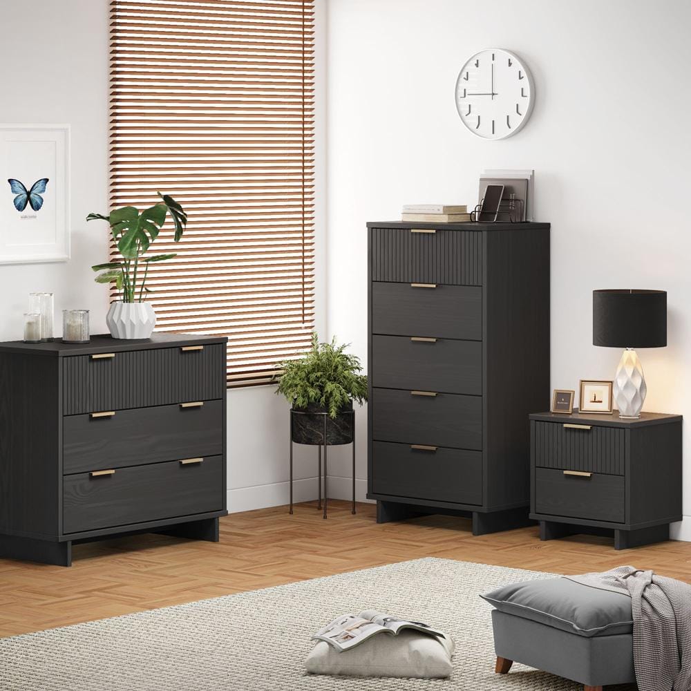 Manhattan Comfort - 3-Piece Granville Dresser Set - Tall Narrow, Standard Dresser and Nightstand with 10 Tall Narrow DresserDrawers in Dark Grey - GRAN055 veiw 10