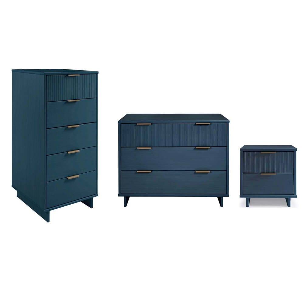Manhattan Comfort - 3-Piece Granville Dresser Set - Tall Narrow, Standard Dresser and Nightstand with 10 Tall Narrow DresserDrawers in Midnight Blue - GRAN054 veiw 1