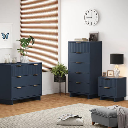 Manhattan Comfort - 3-Piece Granville Dresser Set - Tall Narrow, Standard Dresser and Nightstand with 10 Tall Narrow DresserDrawers in Midnight Blue - GRAN054 veiw 10