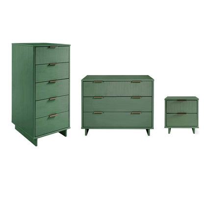 Manhattan Comfort - 3-Piece Granville Dresser Set - Tall Narrow, Standard Dresser and Nightstand with 10 Tall Narrow DresserDrawers in Sage Green - GRAN053 veiw 1
