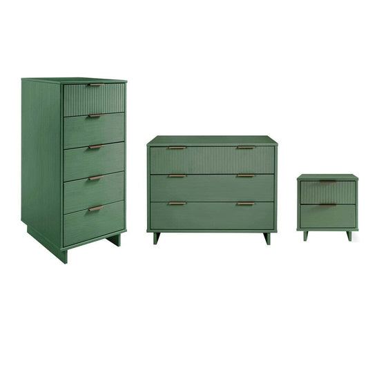 Manhattan Comfort - 3-Piece Granville Dresser Set - Tall Narrow, Standard Dresser and Nightstand with 10 Tall Narrow DresserDrawers in Sage Green - GRAN053 veiw 1