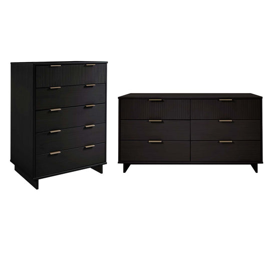 Manhattan Comfort - 2-Piece Granville Chest and Double Dresser with 11 Tall Dresser Drawers in Black - GRAN062 veiw 1