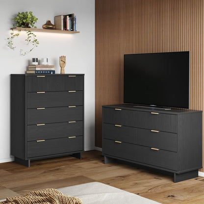 Manhattan Comfort - 2-Piece Granville Chest and Double Dresser with 11 Tall Dresser Drawers in Dark Grey - GRAN065 veiw 10