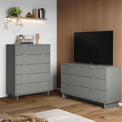 Manhattan Comfort - 2-Piece Granville Chest and Double Dresser with 11 Tall Dresser Drawers in Light Grey - GRAN066 veiw 10