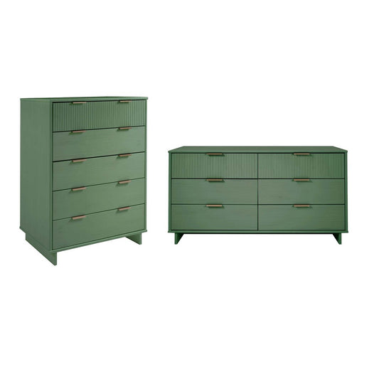 Manhattan Comfort - 2-Piece Granville Chest and Double Dresser with 11 Tall Dresser Drawers in Sage Green - GRAN063 veiw 1