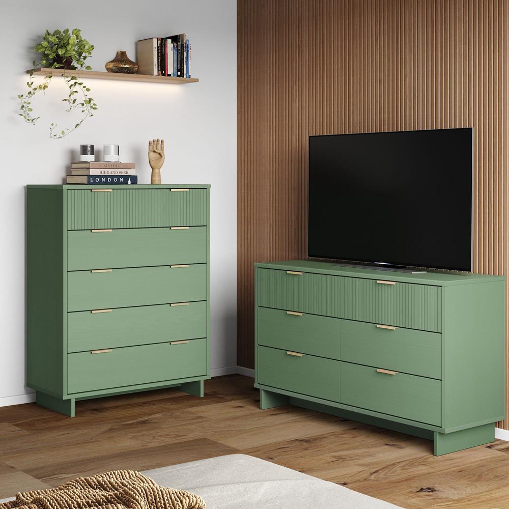 Manhattan Comfort - 2-Piece Granville Chest and Double Dresser with 11 Tall Dresser Drawers in Sage Green - GRAN063 veiw 10