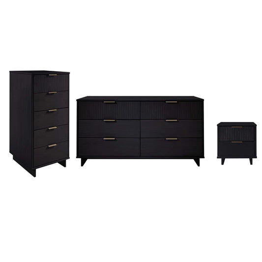 Manhattan Comfort - 3-Piece Granville Dresser Set - Tall Narrow, Double Dresser, and Nightstand with 13 Drawers in Black - GRAN072 veiw 1