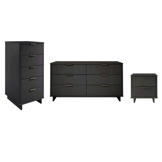 Manhattan Comfort - 3-Piece Granville Dresser Set - Tall Narrow, Double Dresser, and Nightstand with 13 Drawers in Dark Grey - GRAN075 veiw 1