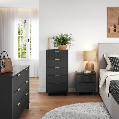 Manhattan Comfort - 3-Piece Granville Dresser Set - Tall Narrow, Double Dresser, and Nightstand with 13 Drawers in Dark Grey - GRAN075 veiw 10