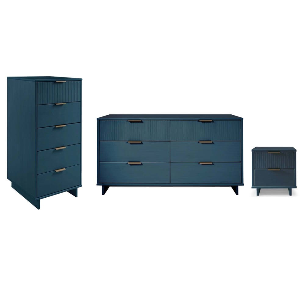 Manhattan Comfort - 3-Piece Granville Dresser Set - Tall Narrow, Double Dresser, and Nightstand with 13 Drawers in Midnight Blue - GRAN074 veiw 1