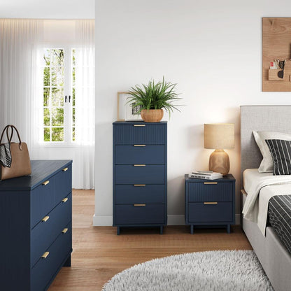 Manhattan Comfort - 3-Piece Granville Dresser Set - Tall Narrow, Double Dresser, and Nightstand with 13 Drawers in Midnight Blue - GRAN074 veiw 10