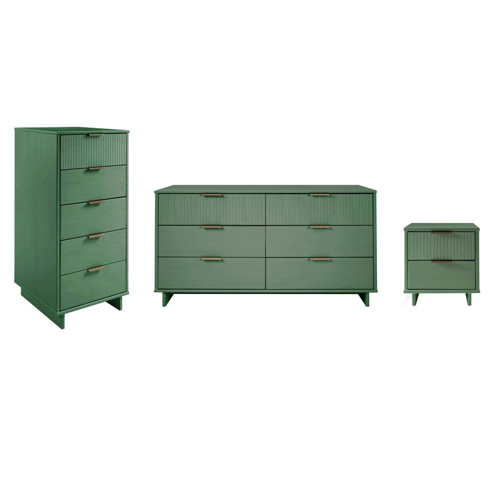 Manhattan Comfort - 3-Piece Granville Dresser Set - Tall Narrow, Double Dresser, and Nightstand with 13 Drawers in Sage Green - GRAN073 veiw 1