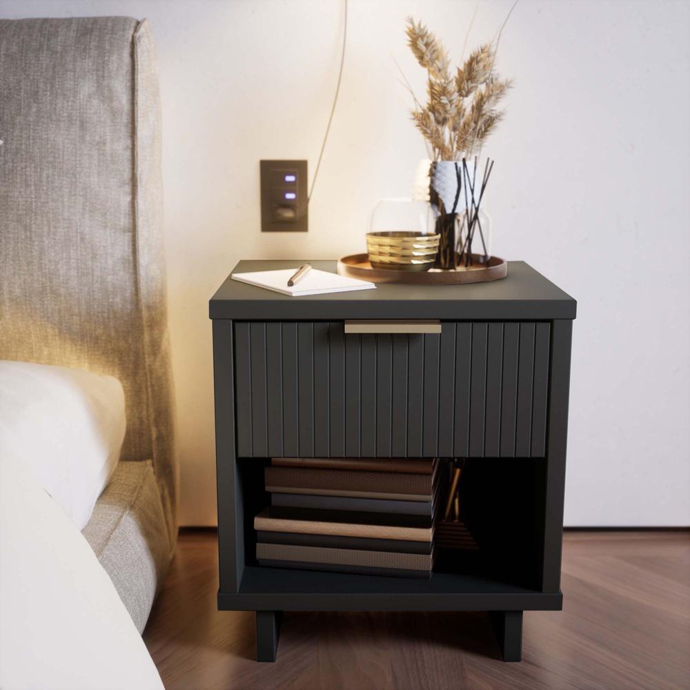 Manhattan Comfort - Granville Nightstand 1.0 with 1 Full Extension Drawers in Dark Grey - NS-5005 veiw 10