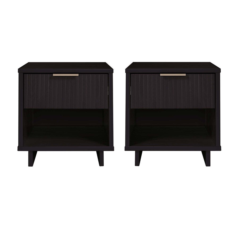 Manhattan Comfort - Granville Nightstand with 2 Full Extension Drawers in Black - Set of 2 - 2-NS-5002 veiw 1