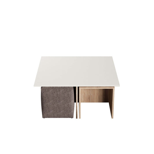 Manhattan Comfort - Haley Polyester Coffee Table and Ottoman Set with Manufactured Wood Legs in Natural and Nude - CT013-NN veiw 1