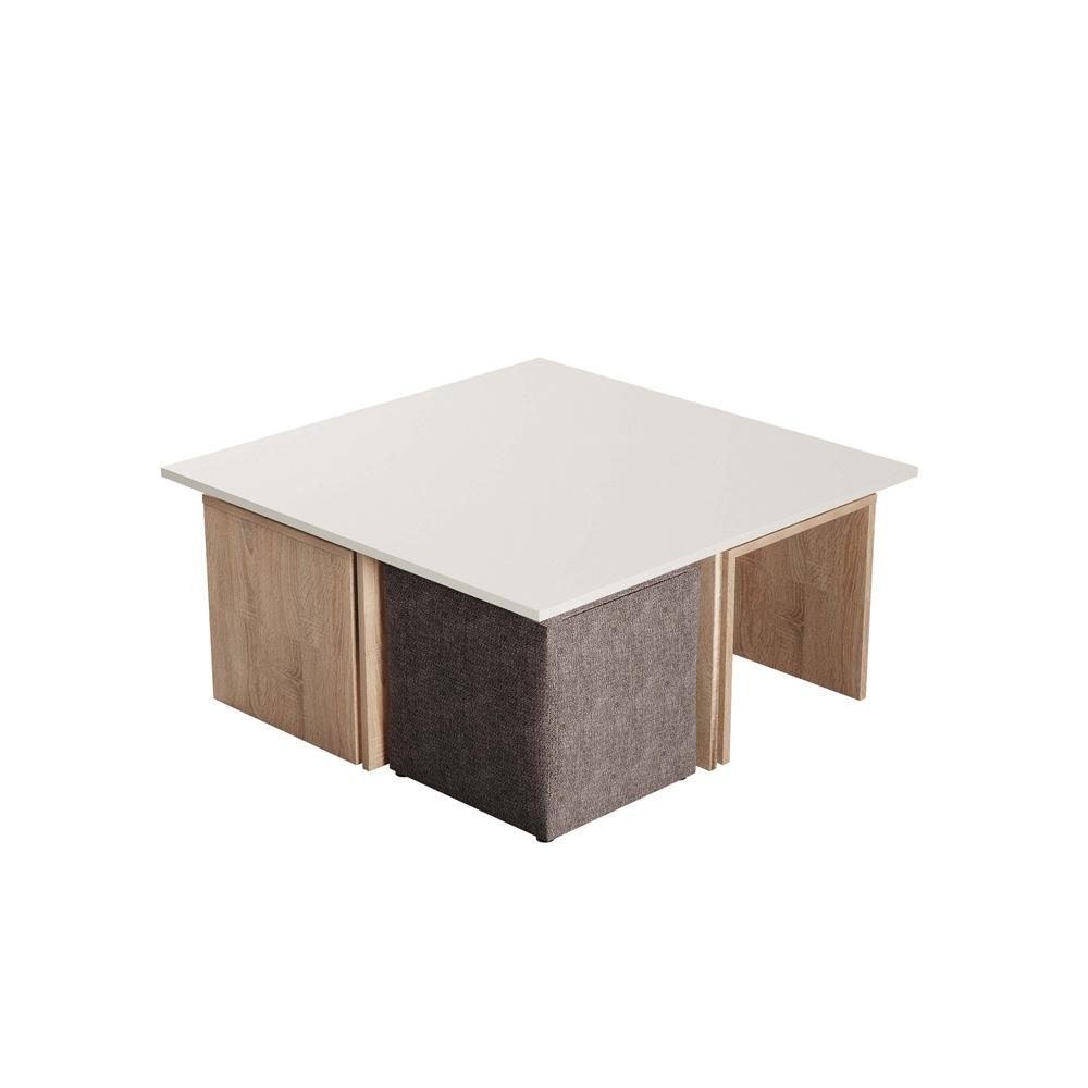 Manhattan Comfort - Haley Polyester Coffee Table and Ottoman Set with Manufactured Wood Legs in Natural and Nude - CT013-NN veiw 2
