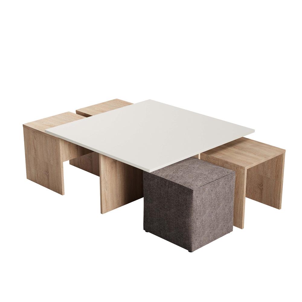 Manhattan Comfort - Haley Polyester Coffee Table and Ottoman Set with Manufactured Wood Legs in Natural and Nude - CT013-NN veiw 3