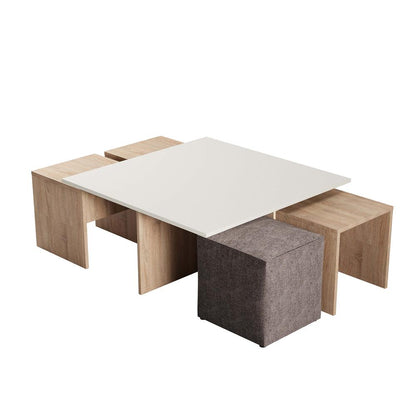 Manhattan Comfort - Haley Polyester Coffee Table and Ottoman Set with Manufactured Wood Legs in Natural and Nude - CT013-NN veiw 3