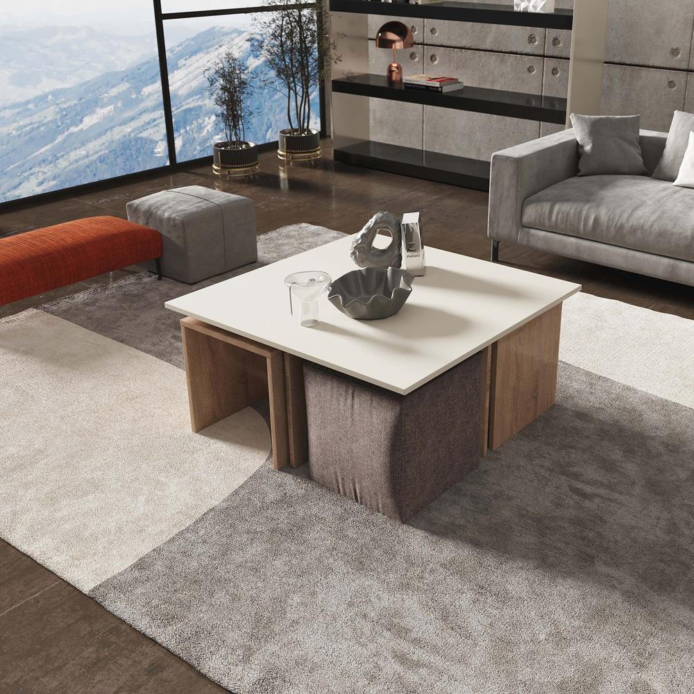 Manhattan Comfort - Haley Polyester Coffee Table and Ottoman Set with Manufactured Wood Legs in Natural and Nude - CT013-NN veiw 4