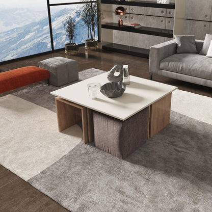 Manhattan Comfort - Haley Polyester Coffee Table and Ottoman Set with Manufactured Wood Legs in Natural and Nude - CT013-NN veiw 4