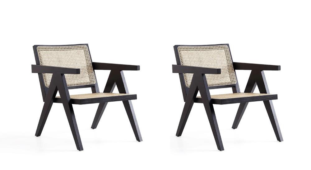 Manhattan Comfort - Hamlet Accent Chair with American Ash Wood Legs in Black and Natural Cane - Set of 2 - 2-ACCA04-BK veiw 1