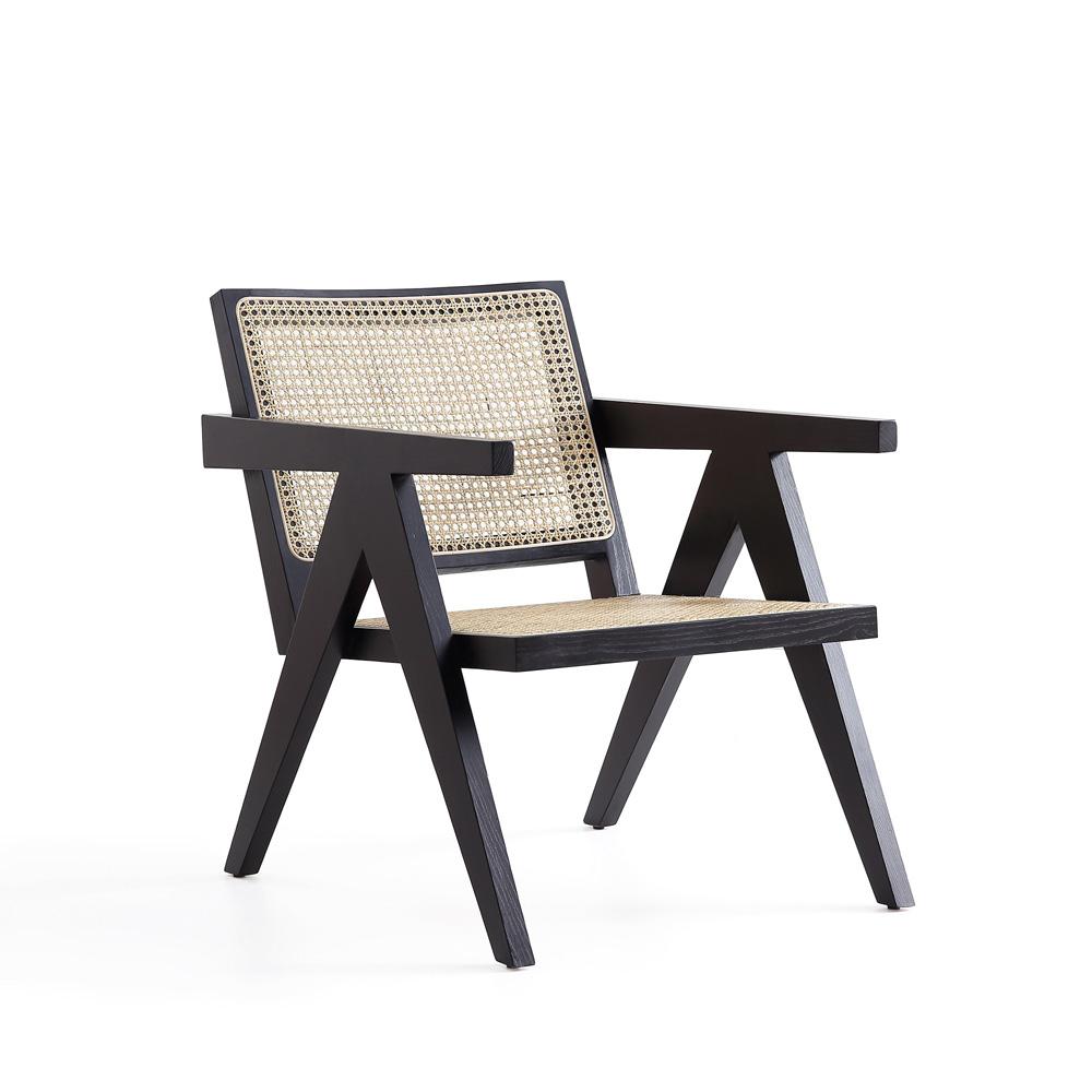 Manhattan Comfort - Hamlet Accent Chair with American Ash Wood Legs in Black and Natural Cane - ACCA04-BK veiw 1