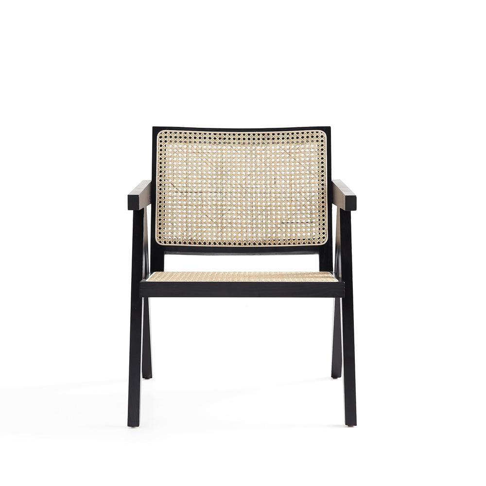 Manhattan Comfort - Hamlet Accent Chair with American Ash Wood Legs in Black and Natural Cane - ACCA04-BK veiw 2
